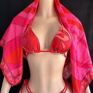 Vibrant Red and Pink Women's Bikini Set